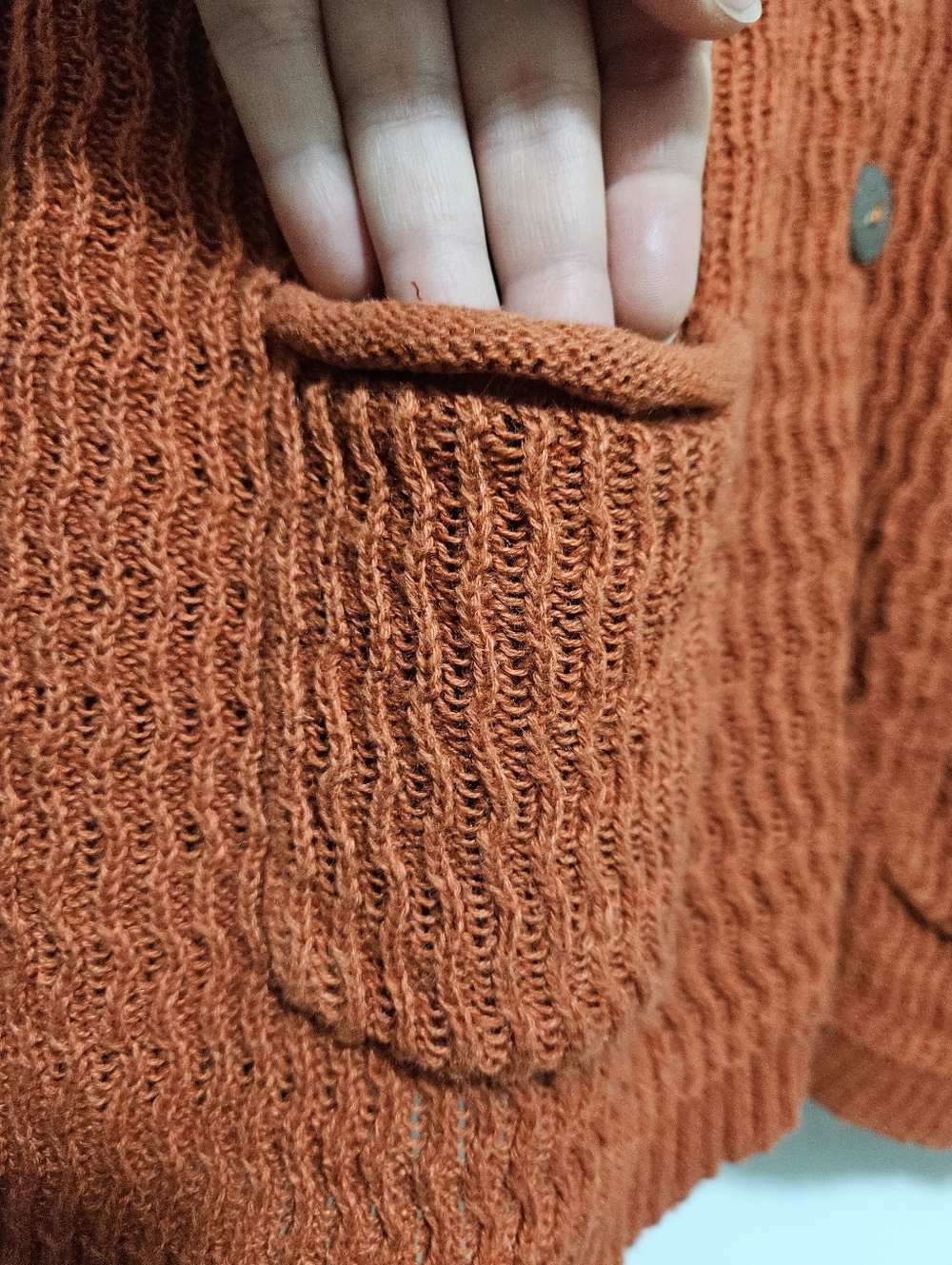Baxter & Wells XL Ramie Cotton sweater cardigan burnt orange crochet knit button - Picture 5 of 16